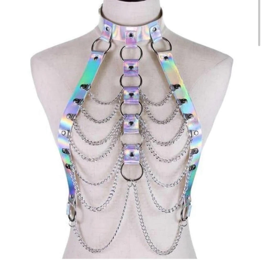 Holographic chain chest harness, fits large-XL
